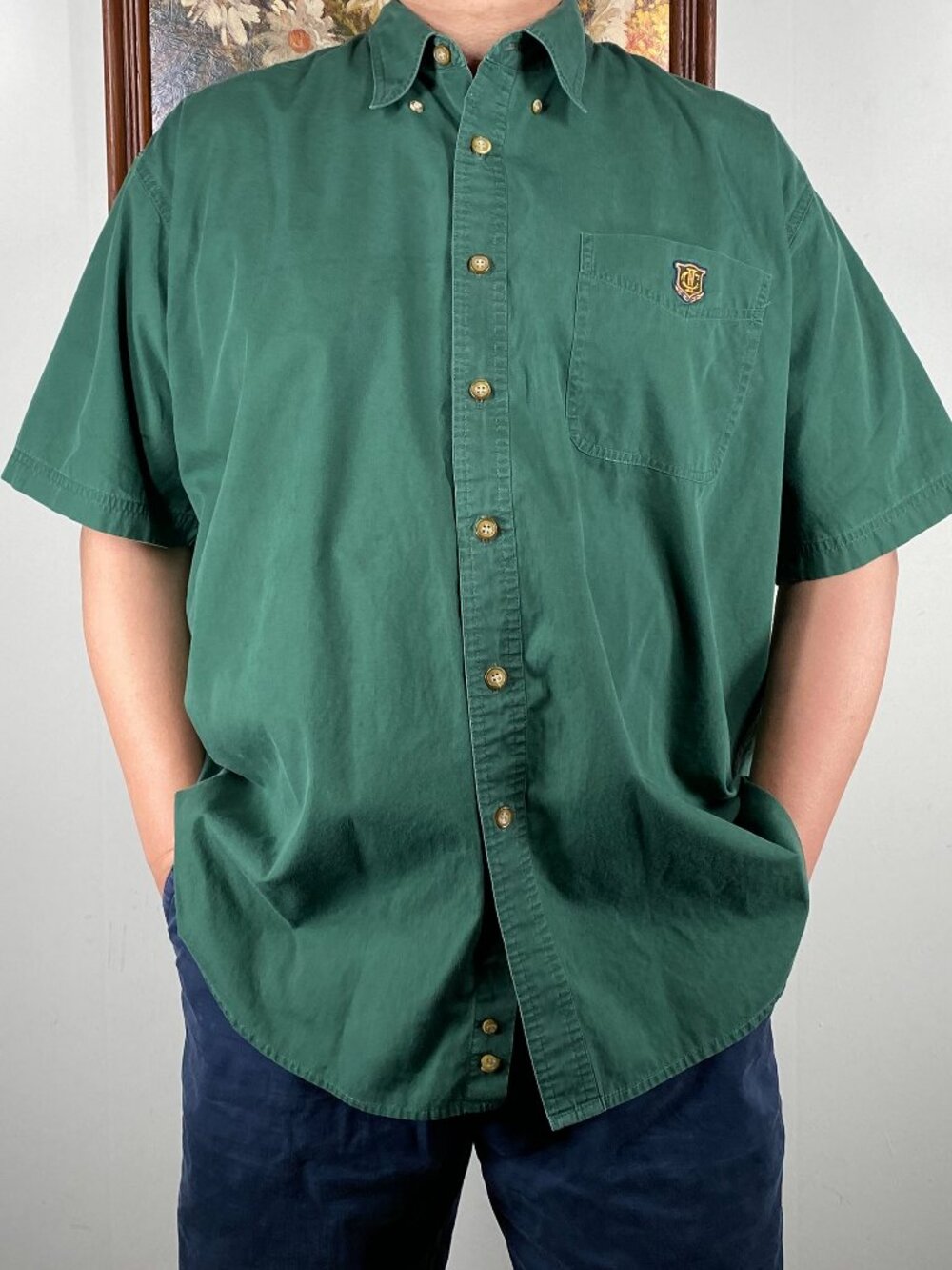 Vintage Ivy Club Classic Button Down Shirt Top Men's XL Green Casual VTG
